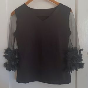 Small black blouse with flower sleeves